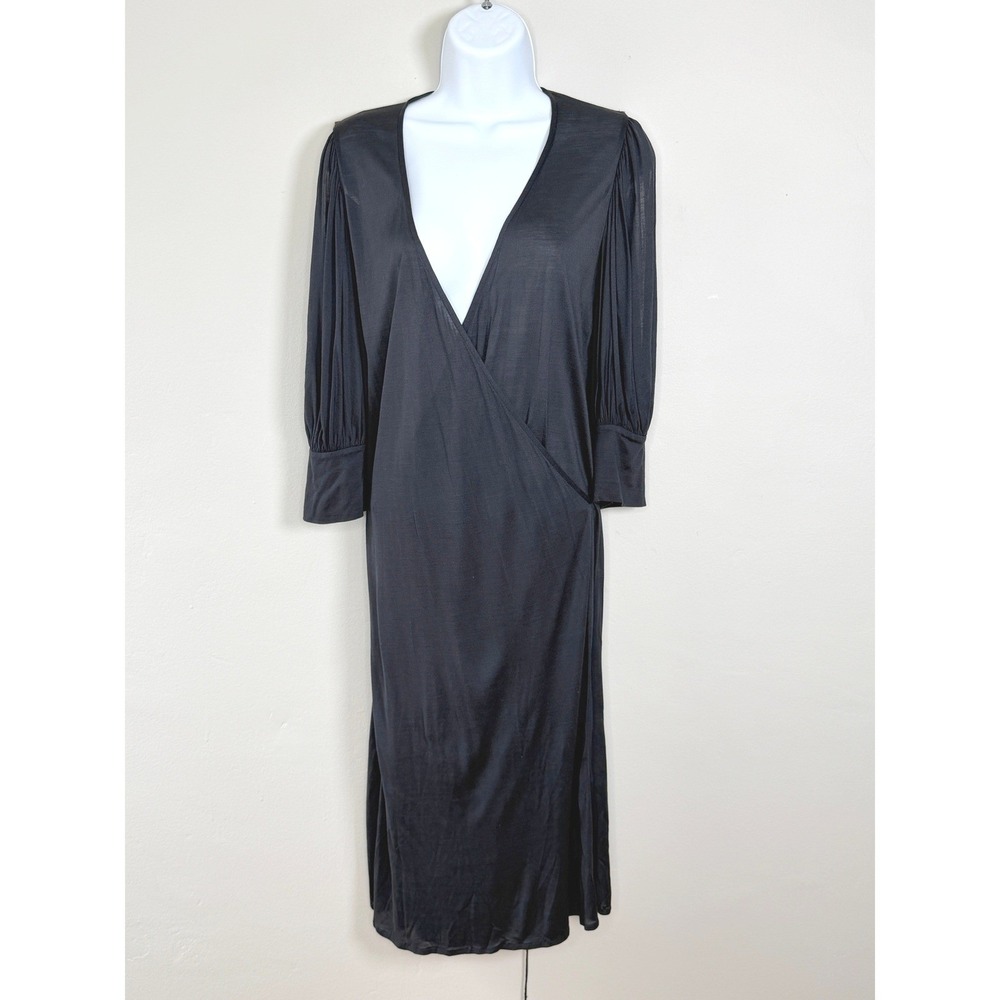 BALENCIAGA Le Dix Wrap Dress Women 6 Black Minimalist Cold Shoulder Silk Blend